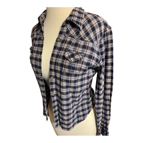 Periscope Blue and White Plaid pearl snap Button-Up Shirt Med - Picture 3 of 9